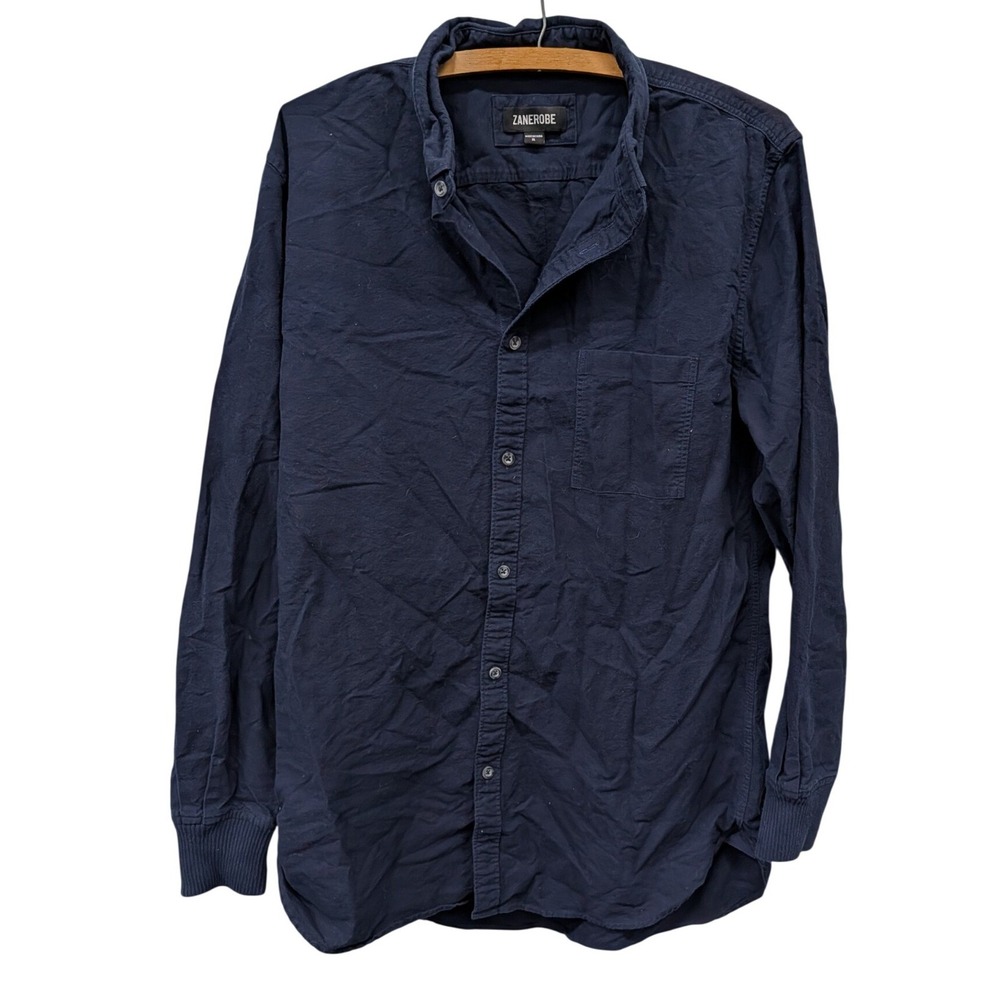 Zanerobe Men's‎ Navy Blue Textured Cotton Button Down Shirt Ribbed Cuffs- XL